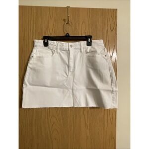 The Drop White Denim Mini Skirt Raw Hem Distressed Casual Size L